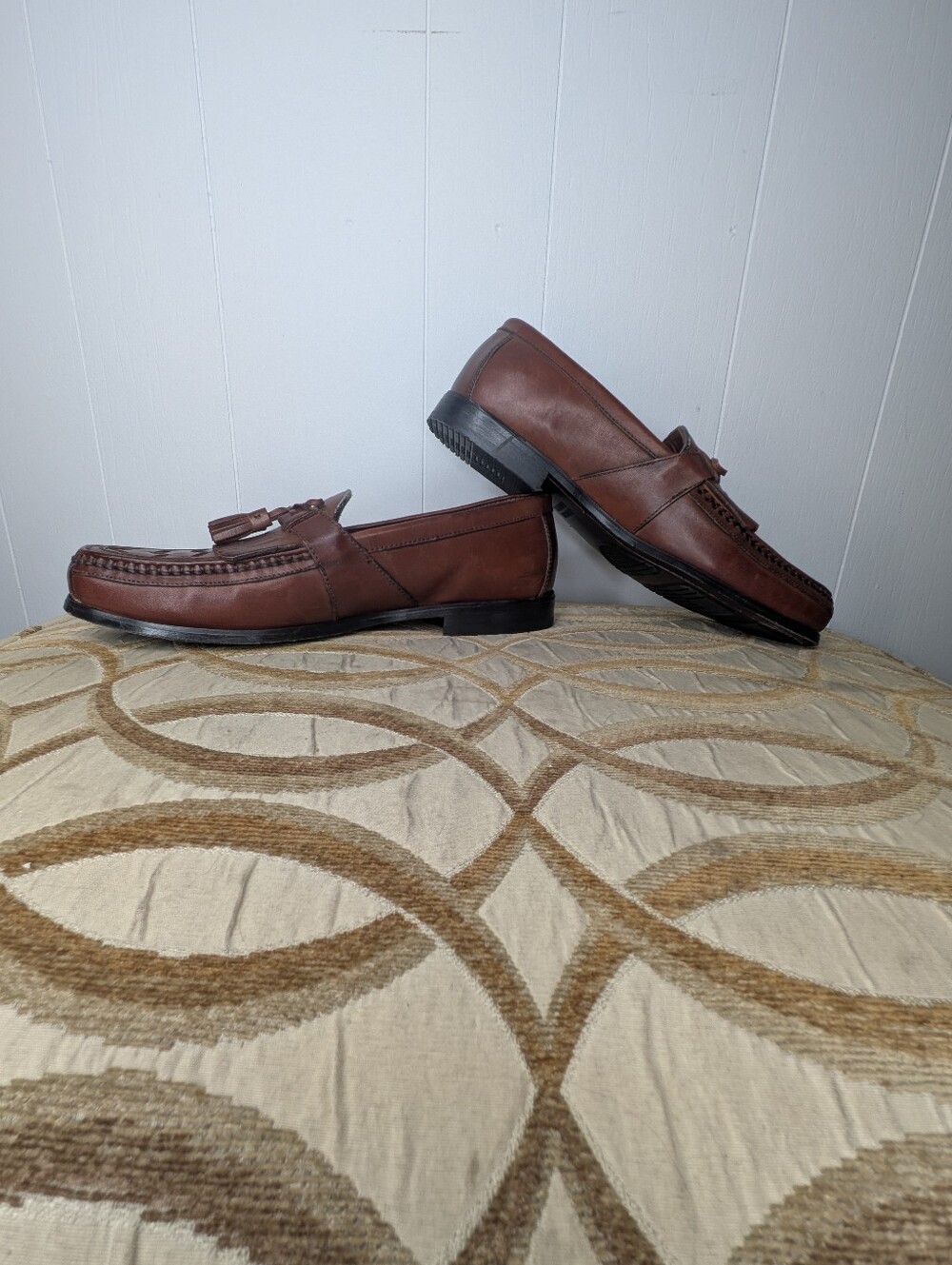 Johnston Murphy Halsey Woven Kiltie Tassel Brown Size 11 M Mens Slip On Loafer